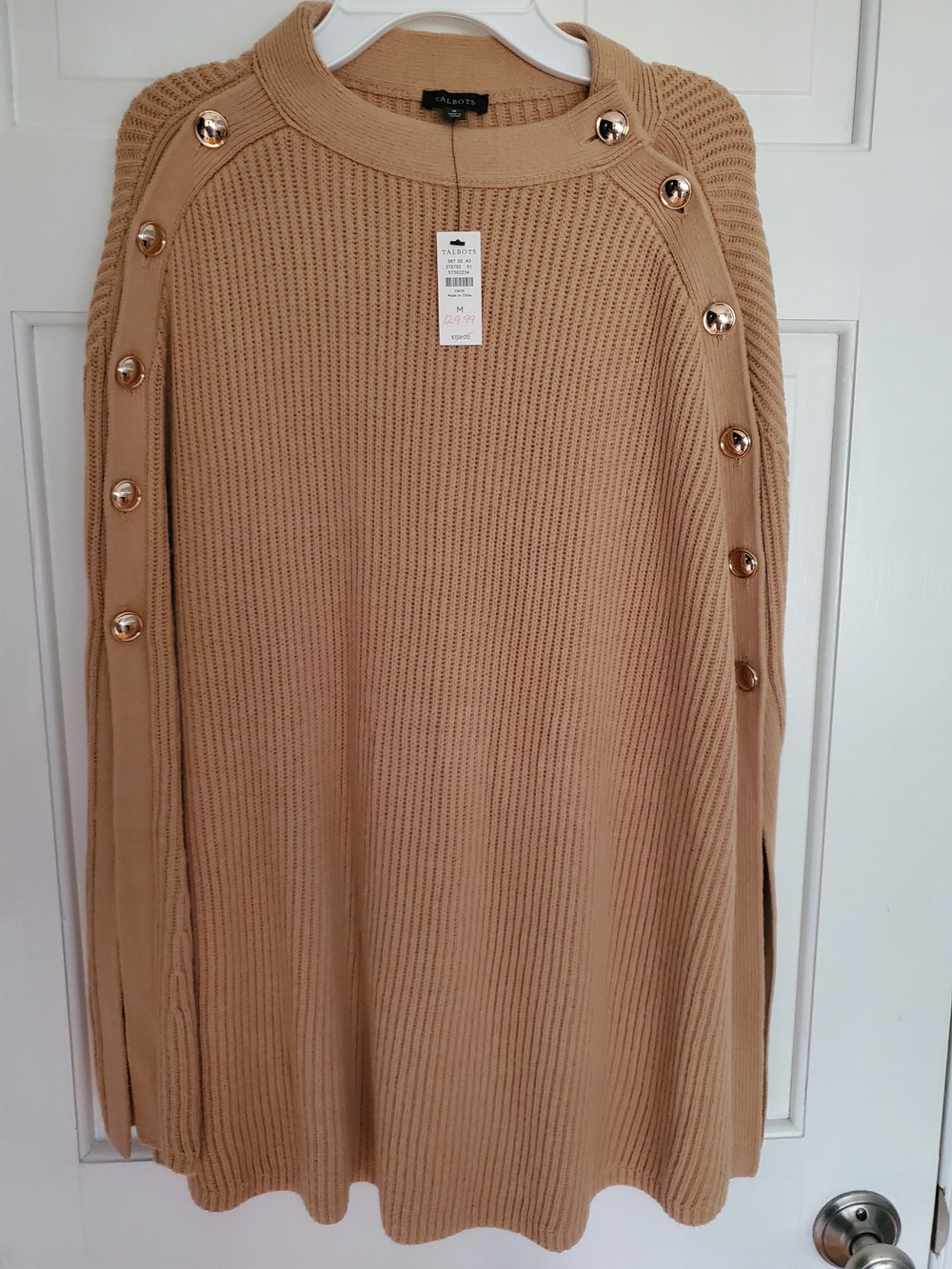 Talbots Camel Button-Trim A-Line Pancho